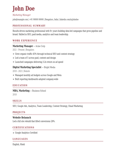 Garnet — ATS-friendly resume template from Get Set Shortlist